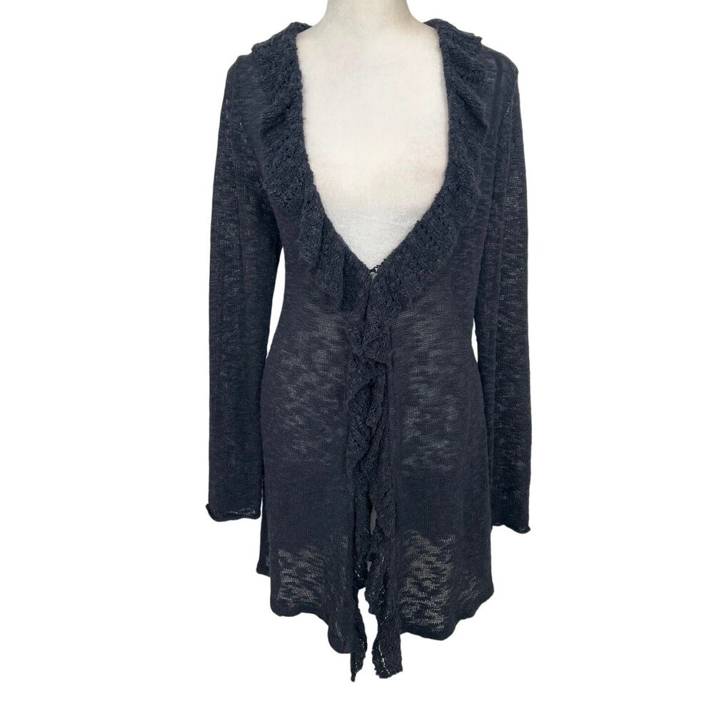 Y2K Whimsigoth Fairy Grunge Asymmetrical Cardigan Ruffle Semi Sheer Longline L